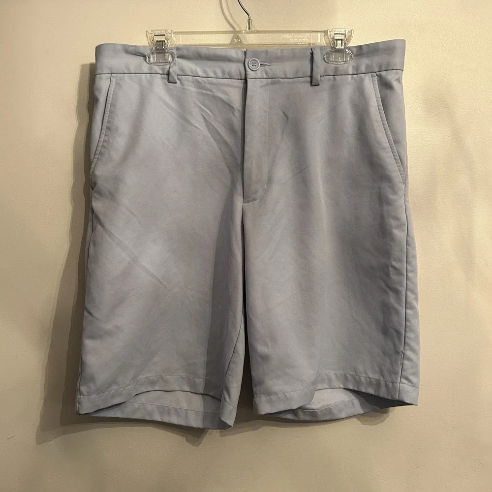 Greg Norman For Tasso Alba Men's Flat Front Chino Golf‎ Shorts Logo Blue 34